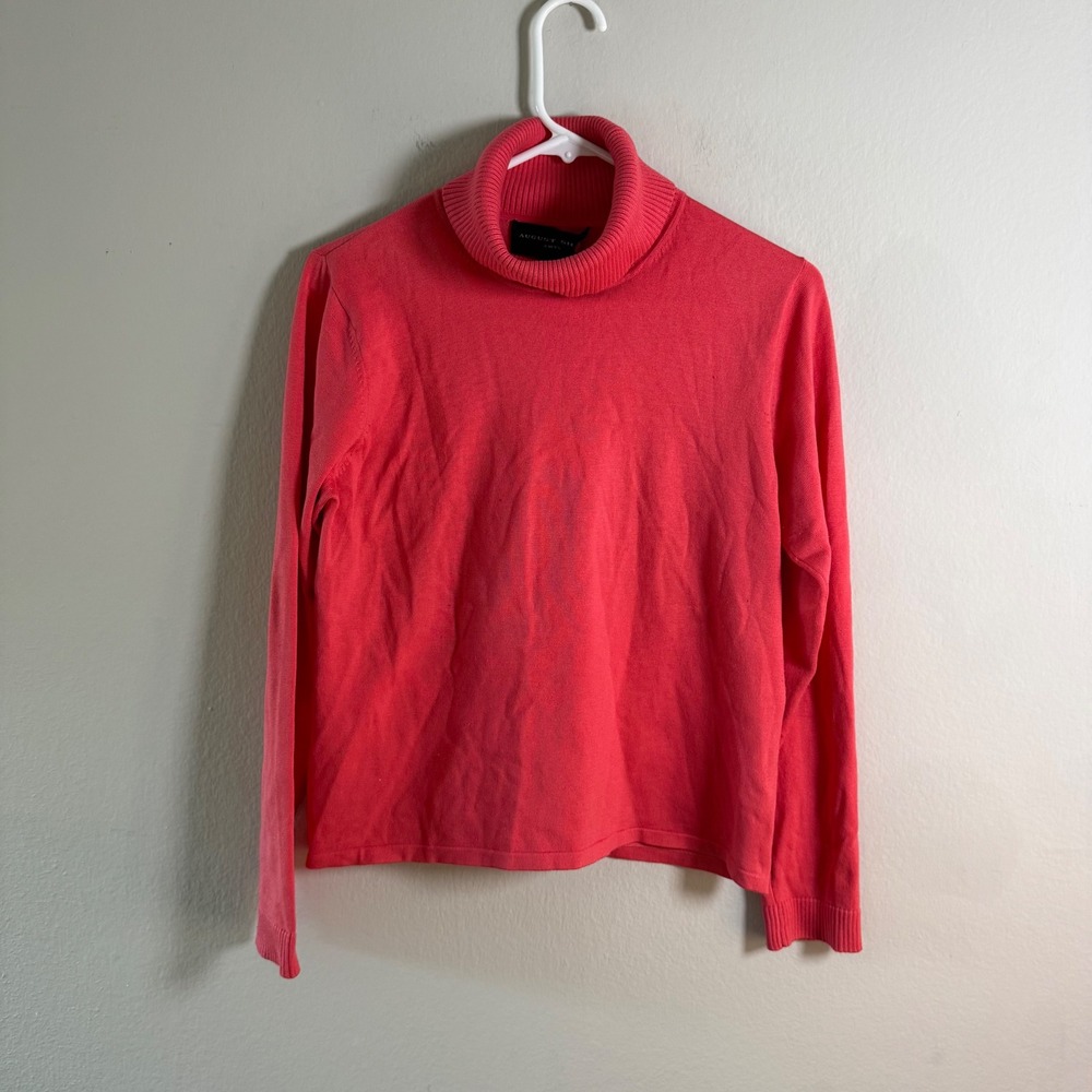 August Silk Knits Women Coral Pink Silk Blend Turtleneck Sweater Size M Long Slv